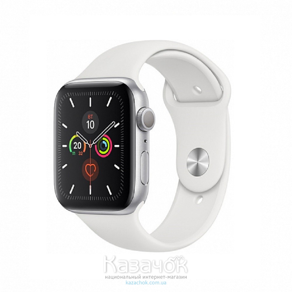 Смарт-часы Apple Watch Series 5 GPS 44mm Silver Aluminium Case with White Sport Band (MWVD2)