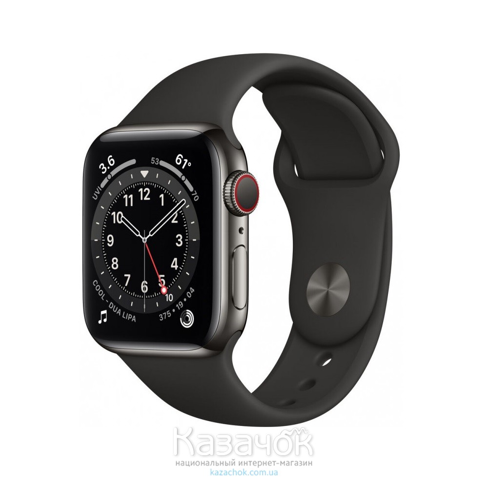Смарт-часы Apple Watch Series 6 GPS + Cellular 40mm Graphite Stainless Steel Case with Black Sport Band (M06X3)