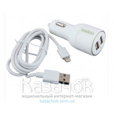 Автомобильное зарядное устройство Belkin 2 USB 2A + USB кабель iPhone 5/6 White