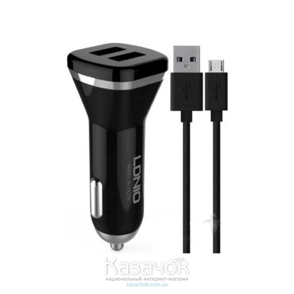 Автомобильное зарядное устройство LDNIO DL-219 USB + cable Lighting (2,1 A) Black