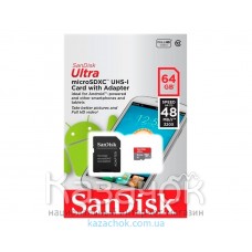 Карта памяти SANDISK microSDXC 64GB Ultra Class 10 UHS-I 48MB/s + SD adapter