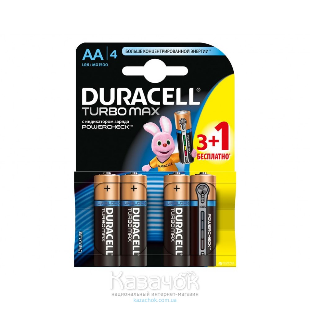 Батарейка Duracell LR06 MX1500 KPD 04*20 TURBO MAX 1x4 шт.