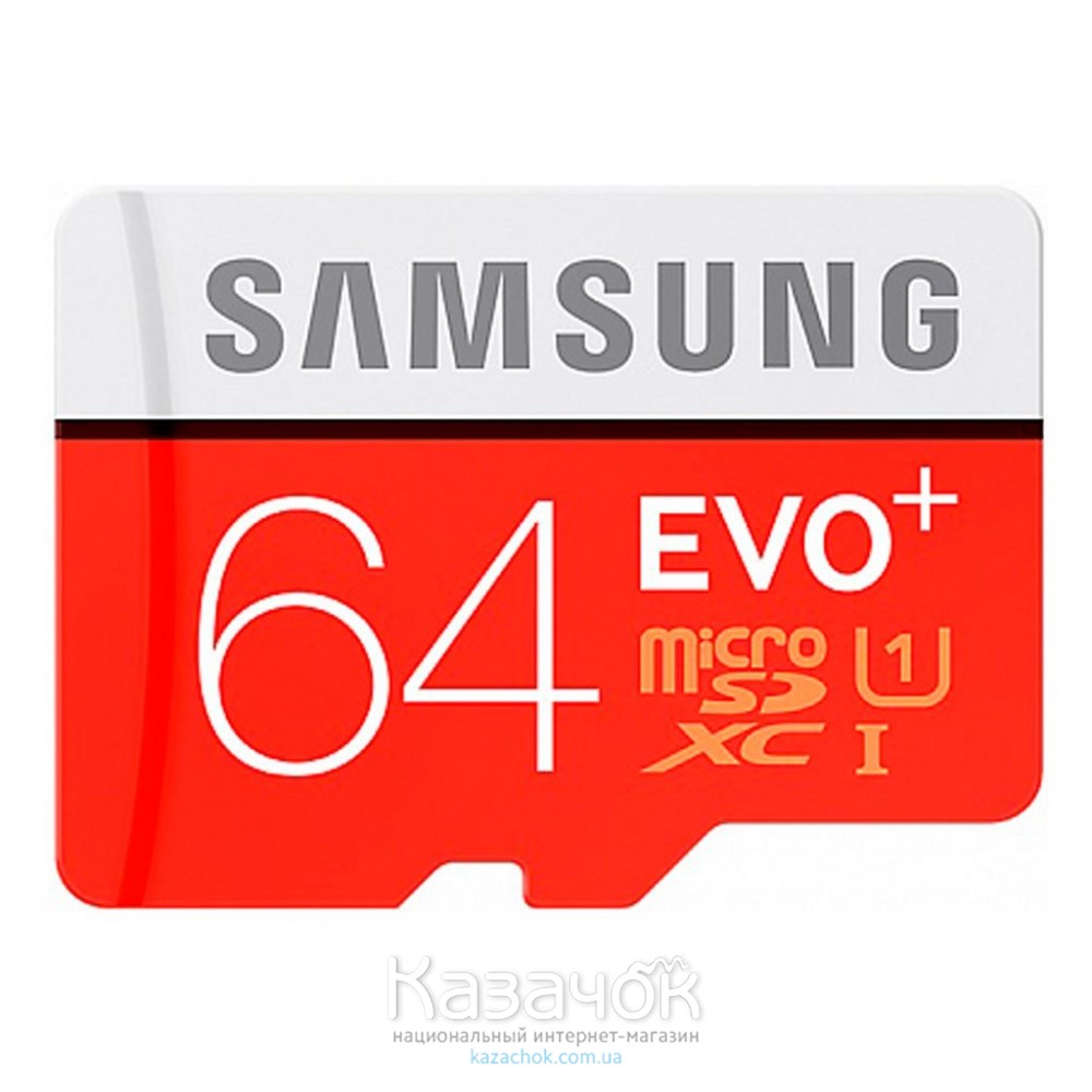 Карта памяти Samsung EVO Plus microSDXC UHS-I 64GB сlass10 +SD адаптер (MB-MC64GA/RU)