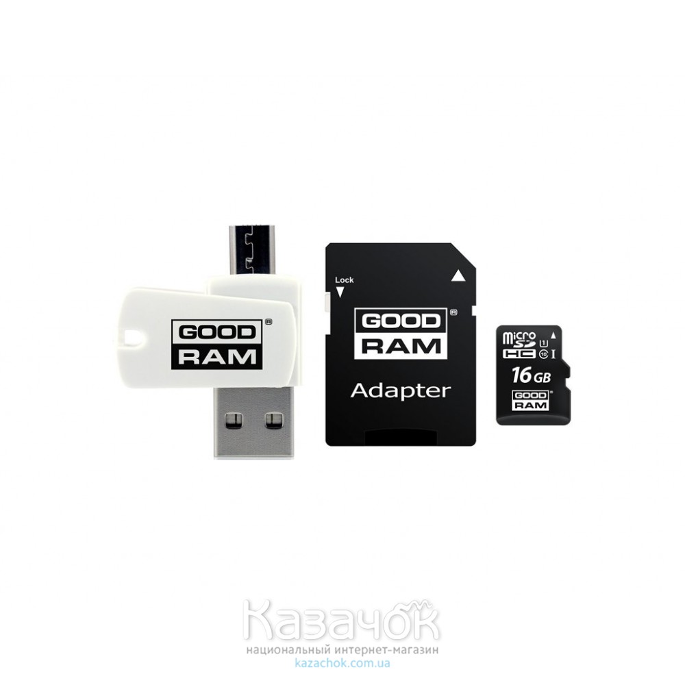 Карта памяти Goodram MicroSDHC 16GB Class 10 UHS-I SD-adapter+OTG Card reader (M1A4-0160R11)