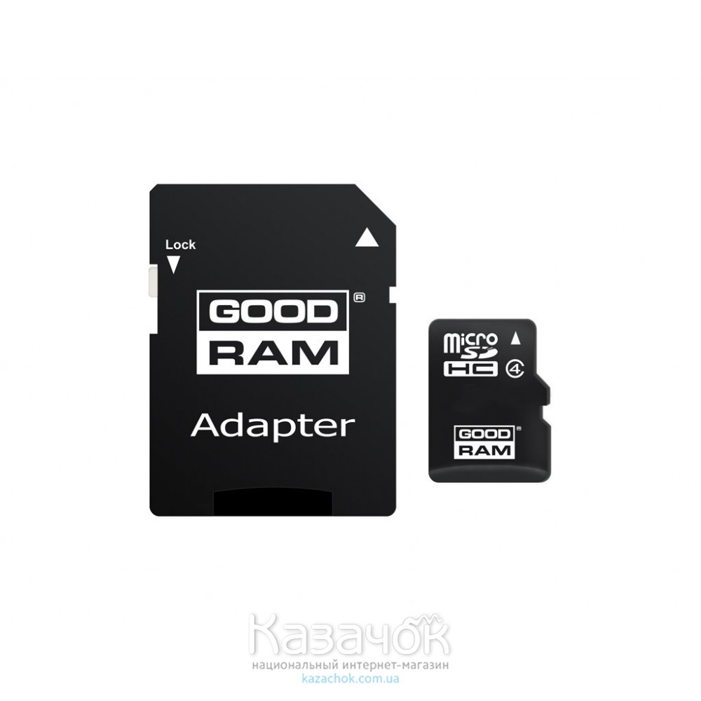 Карта памяти MicroSDHC 32GB Class 4 GOODRAM + SD-adapter (M40A-0320R11)