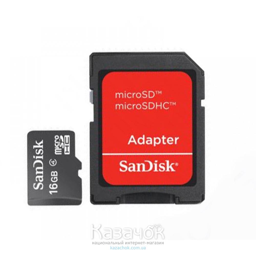 MicroSDHC 16 GB SanDisk Class 4 + SD Adapter
